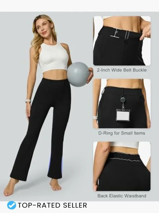 Stretch Cargo Pants High Waist Bootcut Flare Leggings Yoga Work Business Casual - Picture 5 of 7